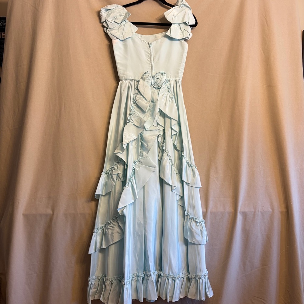 Light Blue Ruffled Strap Maxi Dress - Picture 8 of 11